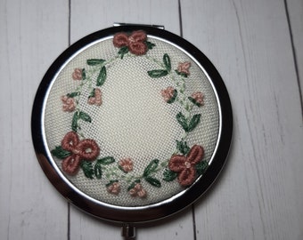 Hand Embroidered mirror, double sides  compact mirror, compact mirror, Pocket mirror, cosmetic purse mirror,  gift for her