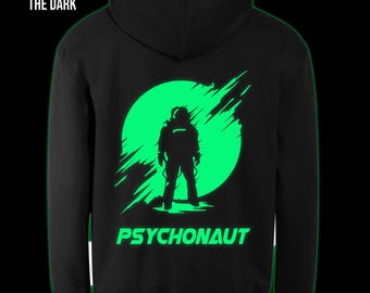 Felpa con cappuccio Psychonaut fosforescente con stampa posteriore