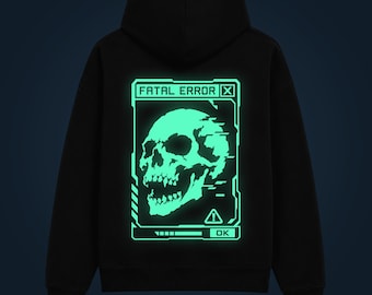 Sudadera con capucha que brilla en la oscuridad y estampado en la espalda de Fatal Error