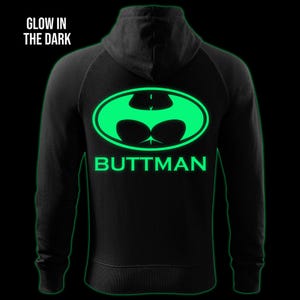 Moletom com capuz e zíper Buttman que brilha no escuro