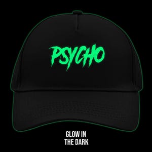 Psycho Glow in the dark cap cap Hat • Festival cap• Festival Accessories cool cap gift for him streetwear cap uv reactive cap