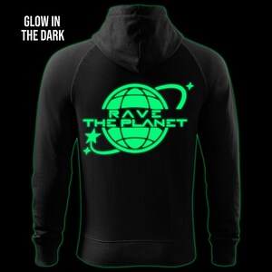 Moletom com capuz e zíper Rave The Planet que brilha no escuro