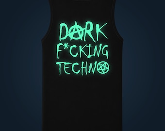 Camiseta sin mangas para hombre Dark Techno que brilla en la oscuridad con estampado en la espalda