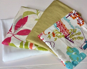 Oriental/Scandinavia Style Linen mix fabric bundle with coordinating plains