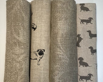 Bundle of doggy themed cotton and weave Clarke and Clarke fabrics - perfect for cushion making