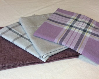 Woven Checks and Plain Fabric Bundle in mauve and grey