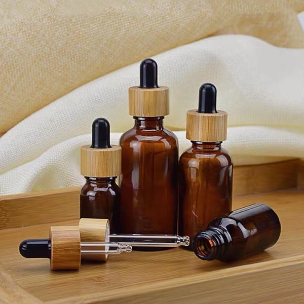 1oz,30ml Matte Natural Bamboo Frosted Glass Dropper Bottle, Clear Essential Oil Bottle, Dropper Bottle, Makeup Packaging, Cosmetic Container