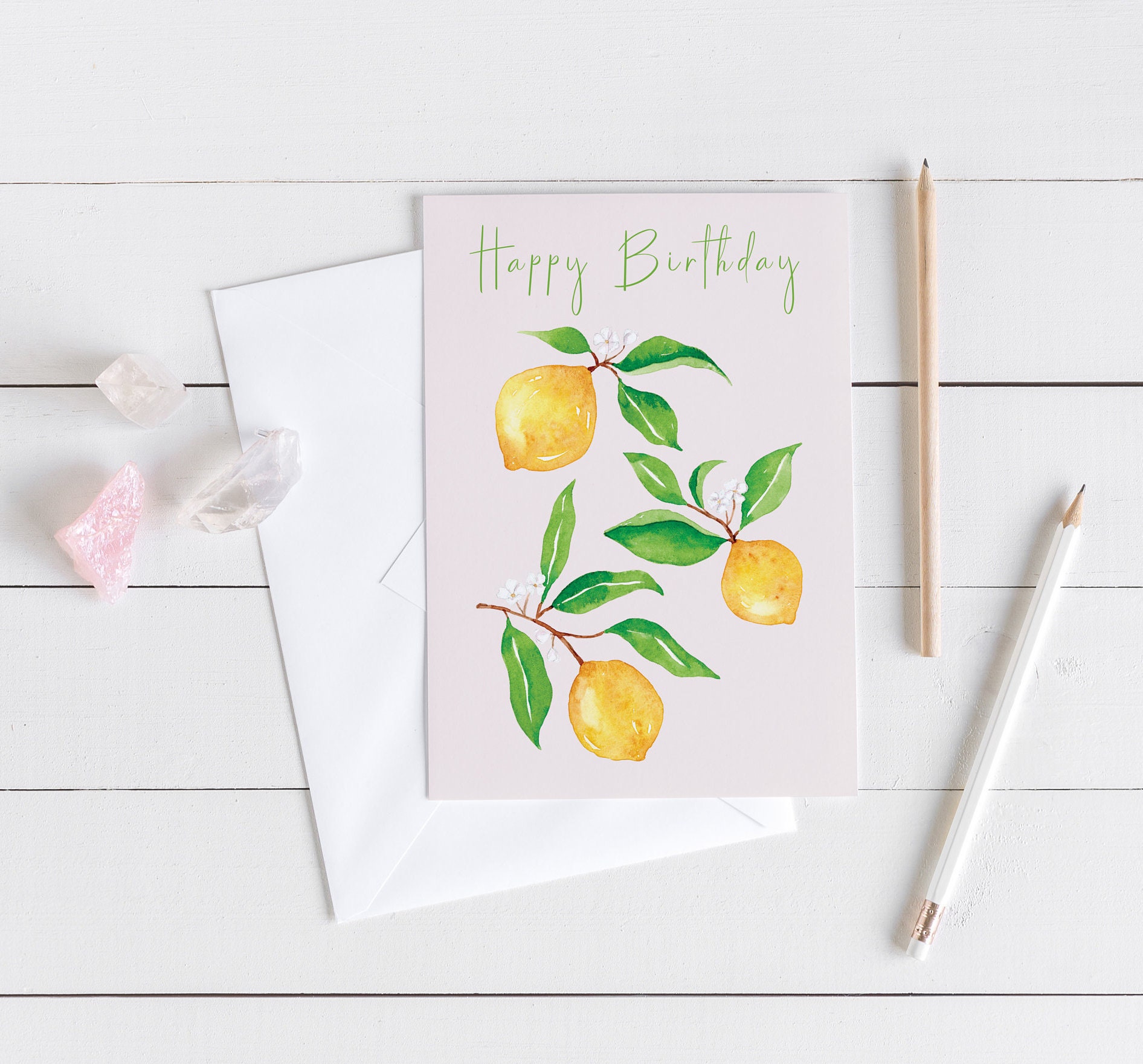 Happy Birthday Card, Watercolor Lemons - Etsy