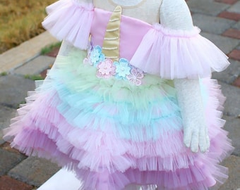 Unicorn Girl Birthday Dress, Toddler Unicorn Tulle Dress, Toddler Rainbow Birthday Dress, Girl Party Apparel, Toddler Tulle Ball Gown