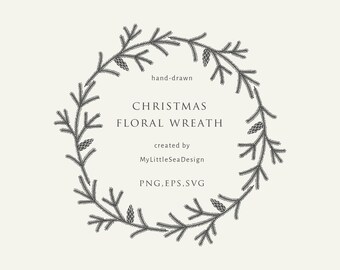 Christmas Floral Wreath Svg Winter Botanical Laurel Wreath Etsy