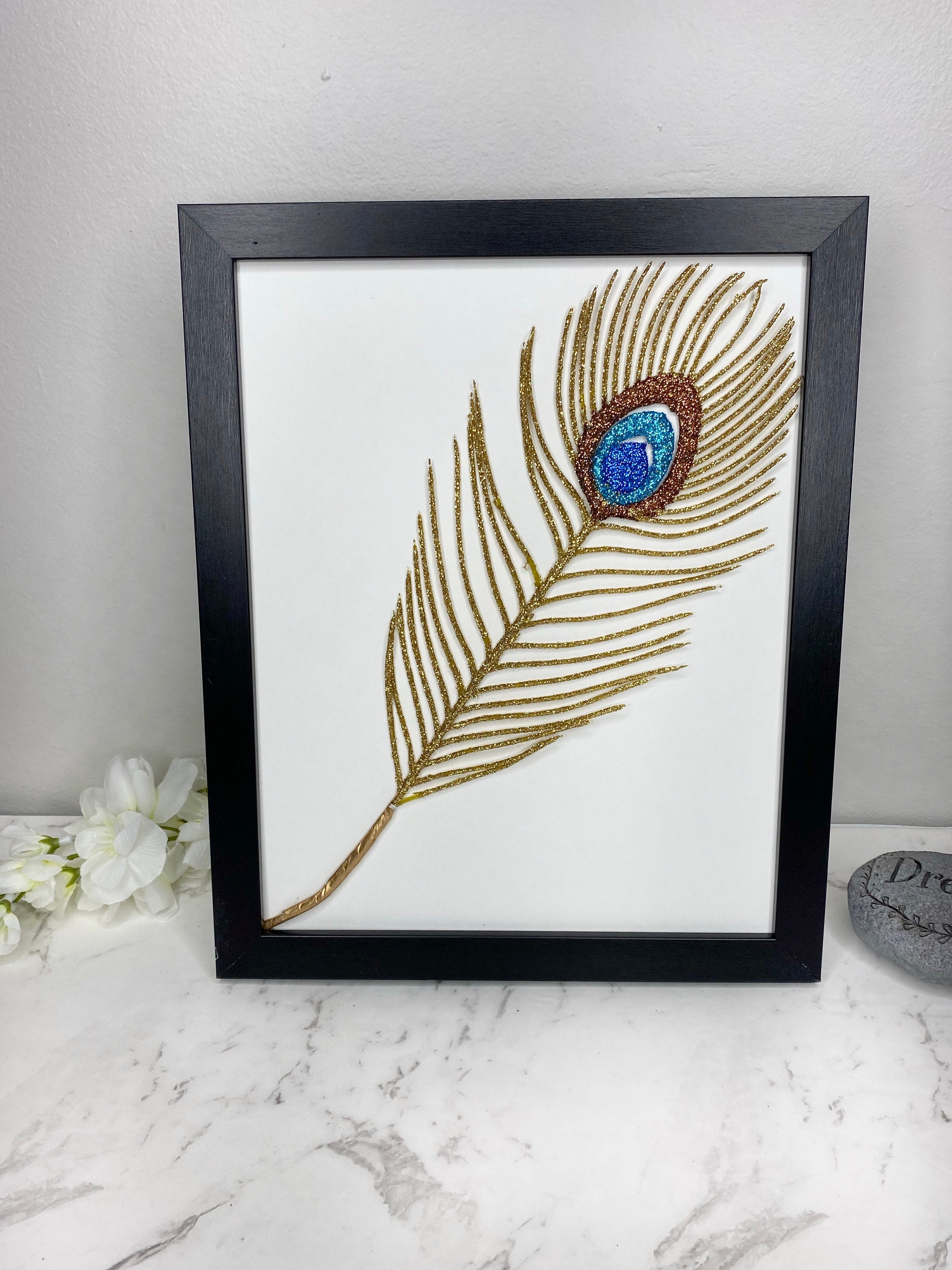 Framed peacock feather wall decor Etsy