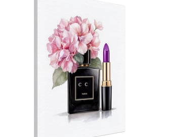 Wooden Framed Wall Canvas- Fashion Style-Perfume/Pink Flowers Artwork