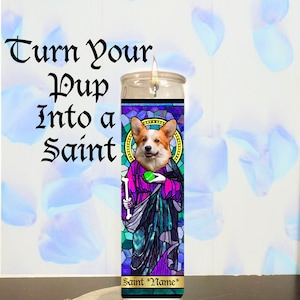 Custom Pet Saint Candle | Stained Glass Style Pet Saint Candles | Honor Your Pet | Your Pet as a Saint