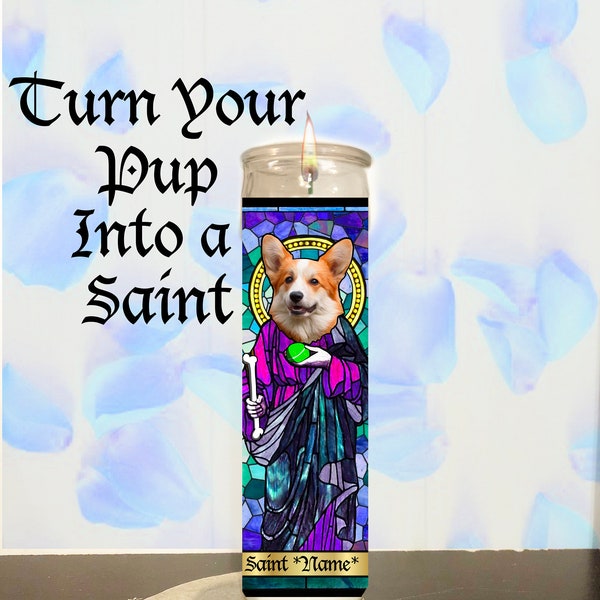 Custom Pet Saint Candle | Stained Glass Style Pet Saint Candles | Honor Your Pet | Your Pet as a Saint