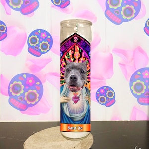 Vela personalizada para mascotas con temática del Día de Los Muertos