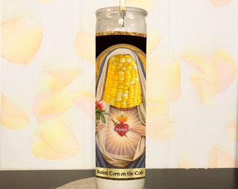 Saint Corn on the Cob Prayer Candle | Saint Candle Digitally Illustrated Art