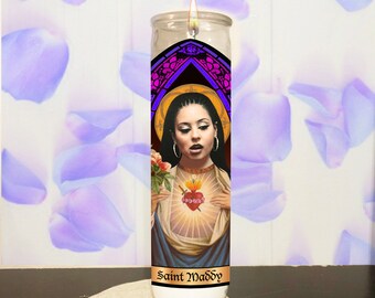 TV Character Celebrity Prayer Candle | Digitally Illustrated Parody Art | Celebrity Votive Candle