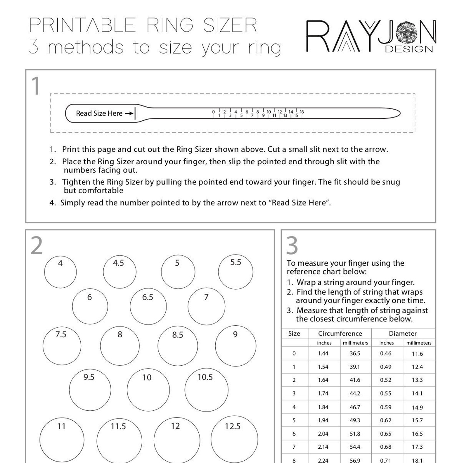Printable Ring Sizer Digital Download PDF | Etsy