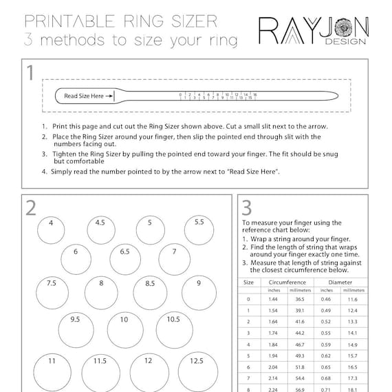 printable ring sizer digital download pdf etsy