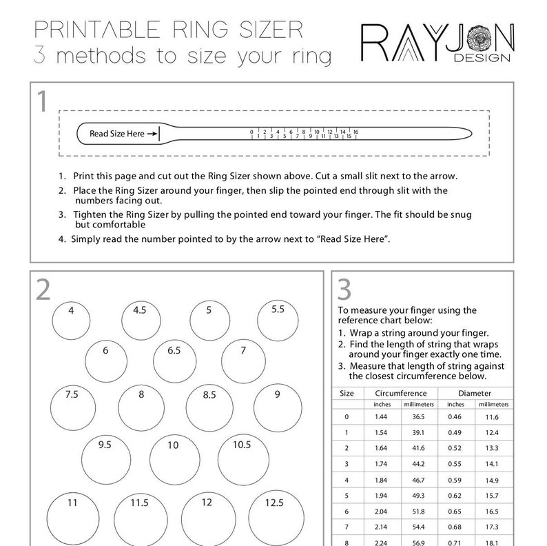Printable Ring Sizer Digital Download PDF Etsy