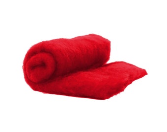 Red felting wool batting for spinning and needle felting Wool batts scarlet carded wet felting supplies Canada