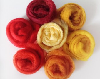 Needle felting wool pack of 7 colors 70g Carded wool scraps Corriedale wool roving Spinning fiber Autumn Roving wool set kit