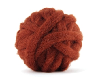 Corriedale wool roving for needle felting Wool roving for spinning fiber  Carded wool Rust brown Burnt orange red