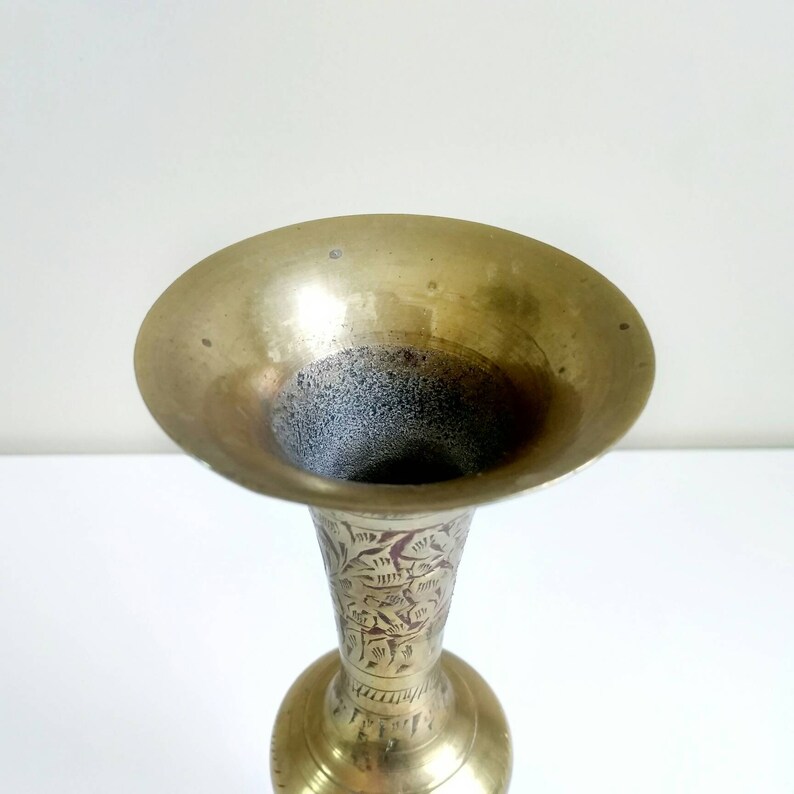 Engraved Brass Bud Vase India Etched Tall Gold Vase Indian Etsy