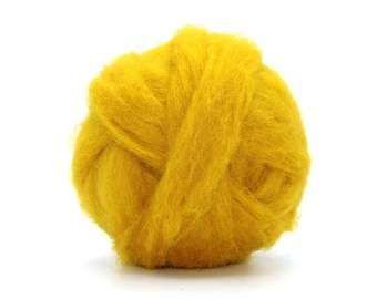 Wool roving for spinning Needle felting wool roving Corriedale carded wool Spinning fiber Mustard yellow