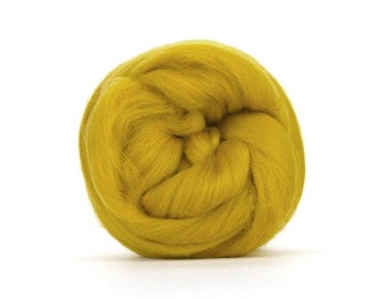 Mecha de lana merino para fieltrar con aguja Fibra de hilado Parte superior peinada Amarillo mostaza