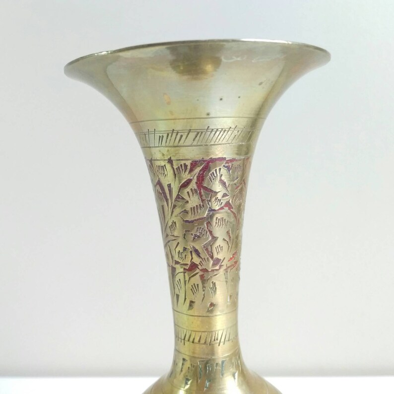 Engraved Brass Bud Vase India Etched Tall Gold Vase Indian Etsy