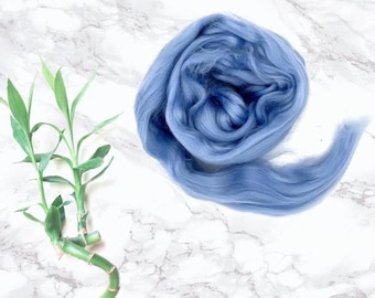 Fibra para hilar Mecha de bambú sedosa para hilar Fibra de fieltrar de origen vegetal Parte superior de lana vegana Imitación de seda teñida Viscosa azul Rayón Canadá