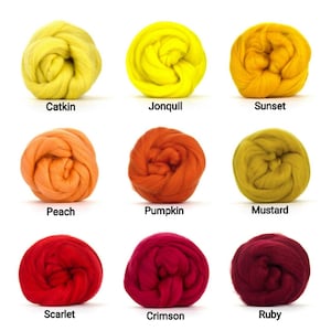 Merino wool roving 0.5 oz, 1 oz Merino felting wool Spinning fiber Combed Merino tops wet felting Nuno felting Orange Red Autumn