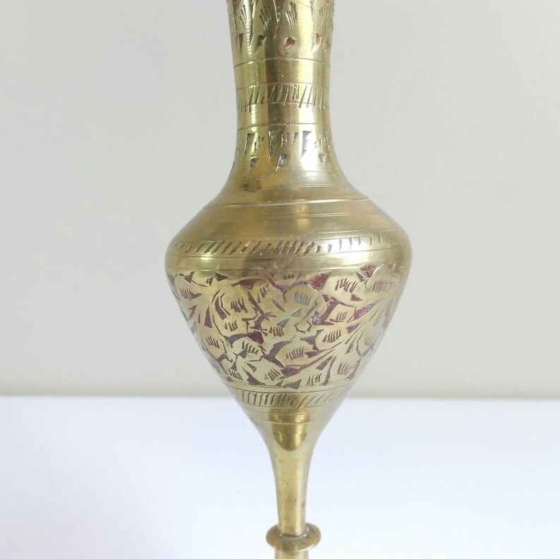 Engraved Brass Bud Vase India Etched Tall Gold Vase Indian Etsy