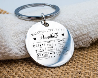 Baby birth keychain, personalized engraving, mother maternity birth gift