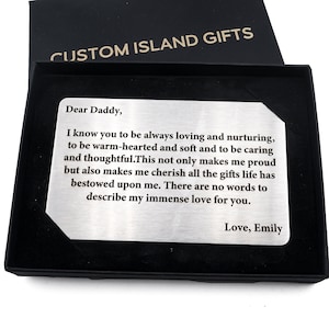 Tarjeta de inserción de billetera de metal personalizada, inserto de billetera grabada con caja de regalo incluida, regalo para él