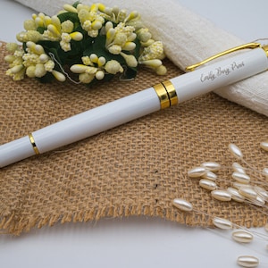 Personalised White Ballpoint Pen, Engraved Pen For Women, Gift For Her, Custom Metal Pen