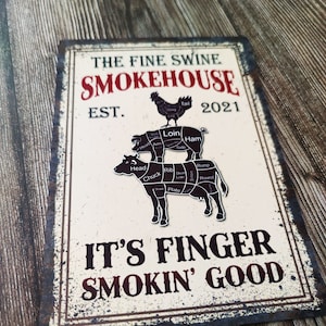 Personalised Vintage Name Smokehouse Metal Sign, Rustic Retro BBQ Custom Weathered Distressed Plaque