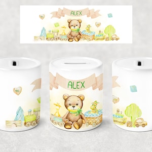 Gepersonaliseerde bruine beer spaarpot voor kinderen, spaarpot, muntbank, cadeau voor kinderen