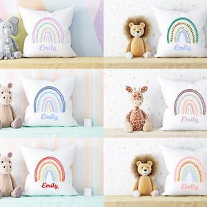 Personalised Watercolor Rainbow Cushion Cover, Kids Pillow Case - Add Your Own Name