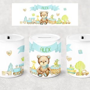 Gepersonaliseerde Lite Blue Bear spaarpot voor kinderen, spaarpot, muntbank, cadeau voor kinderen