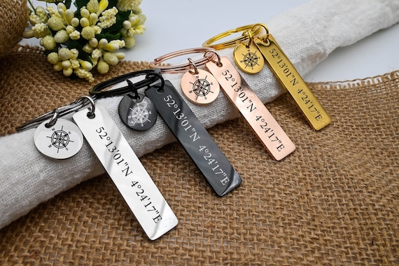 Gps Coordinates Keychain Anniversary Gift for Him Personalized