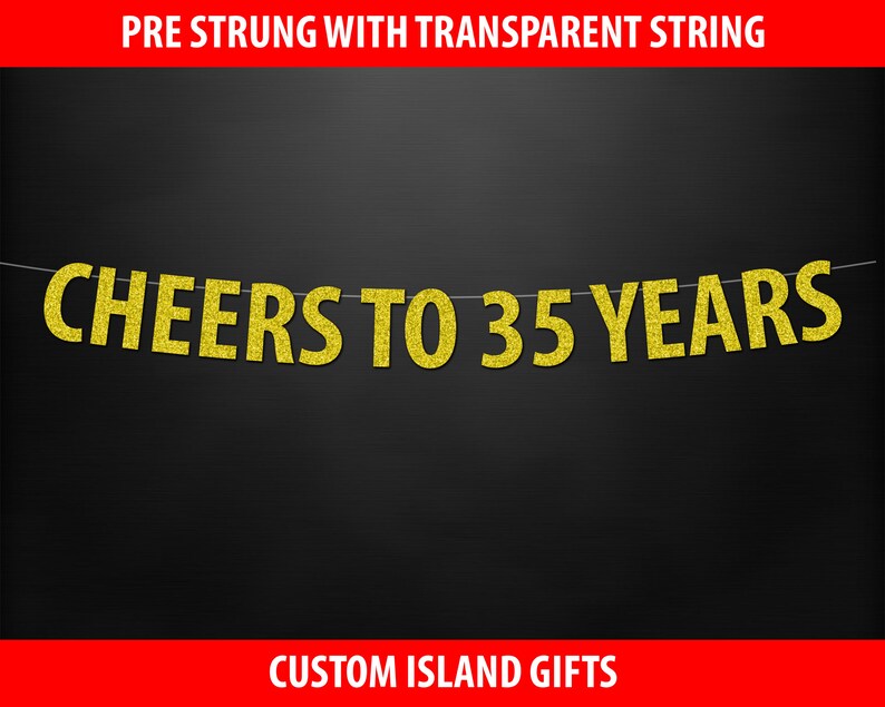 Party Banner Decoration Cheers To 35 Years 35th Birthday Glitter Banner