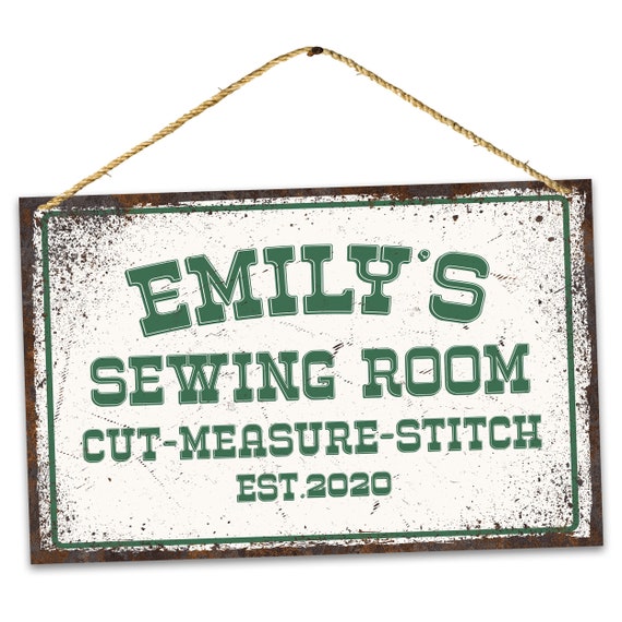 Personalised Vintage Name Sewing Room Metal Sign Rustic Retro Etsy