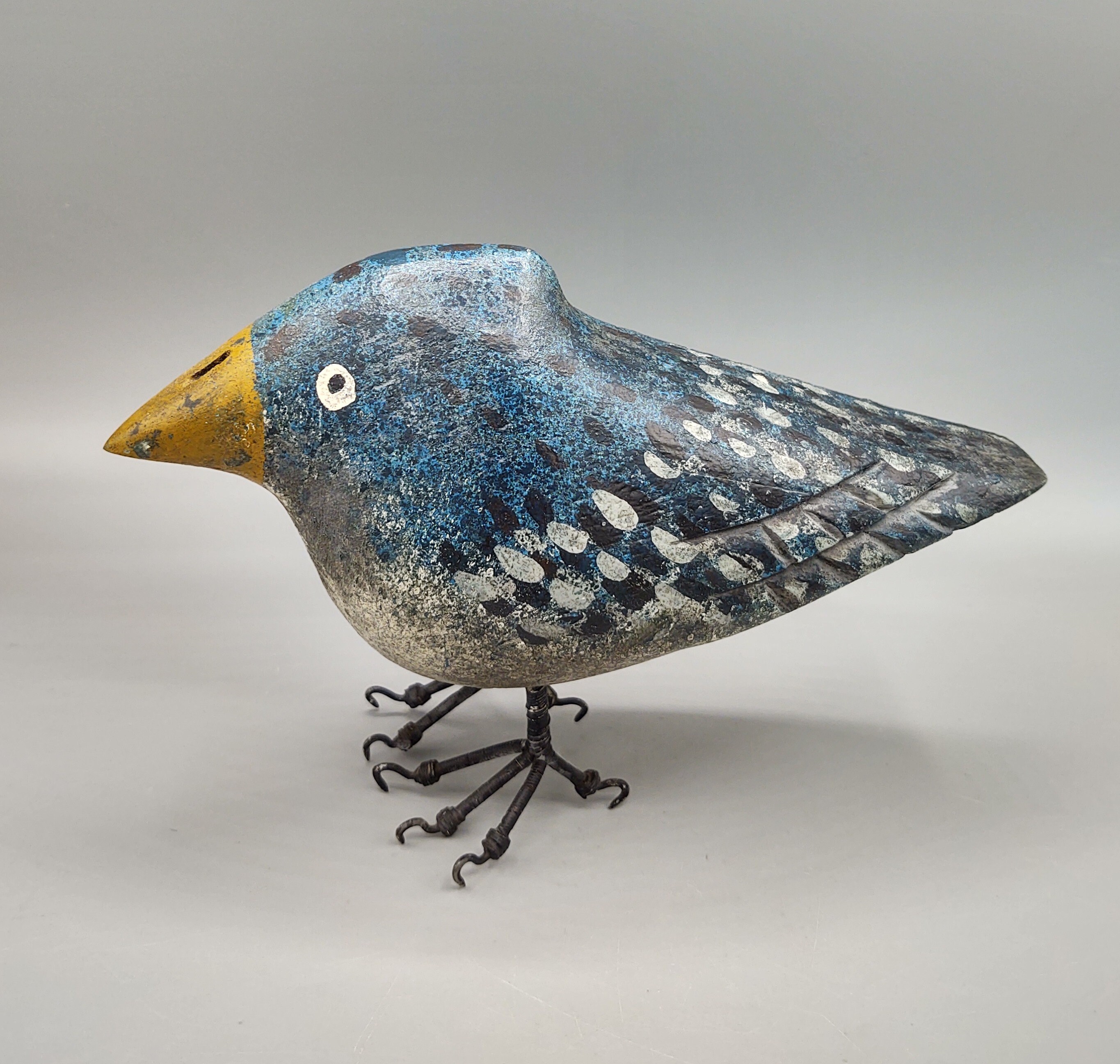 Vintage Wooden Folk Art Handcrafted Blue Bird Figurine Etsy