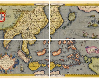 1570 Asia Japan America Unusual Historic Map 20x28 China
