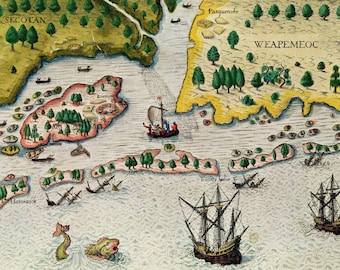 Theodor de Bry British travel to Virginia, antique map of Caribbean Digital Download old map vintage sign Ancient Instant Digital