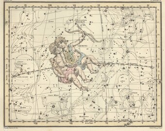 Gemini Constellation Digital, Astrological Sign, Astronomy Decor, Constellation Map, Gemini Zodiac Download, Astrology Gifts, Astronomy Art