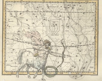 Sagittarius Carona Australis Constellation Digital poster, Astrological Sign, Astronomy Constellation Map, Zodiac Download vintage astrology