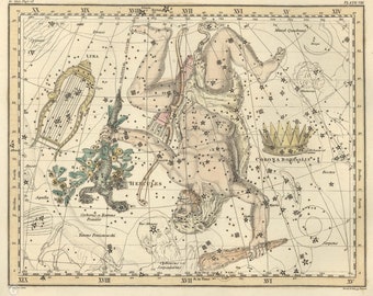 Lyra Hercules Corona Bore Alis Constellation Digital, Astrological Sign, Astronomy Decor, Constellation Map, Zodiac Download